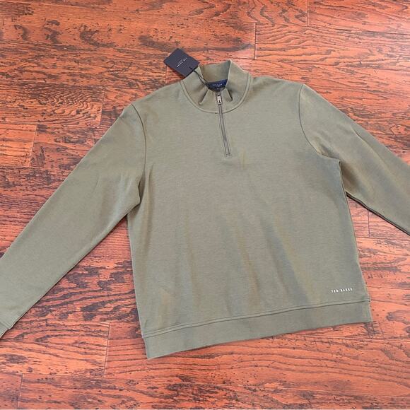 Ted Baker Antram Half Zip Funnel Neck Pullover Sweater in Khaki Green XXL NWT - Picture 2 of 11